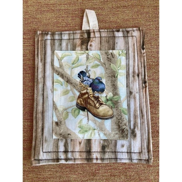 Set of 2 Neutral Rustic Pigeon Nature Bird Lover Pot Holders 7 x 8in w Hang Tags - Picture 4 of 5